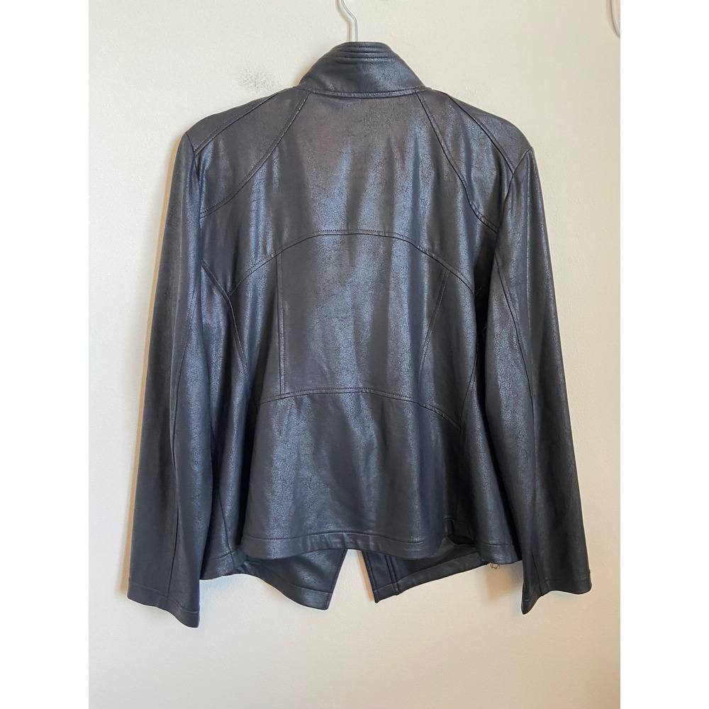 Clara Sunwoo Womens XL Black Liquid Leather Zip Moto Jacket Gold Zip - Picture 6 of 8